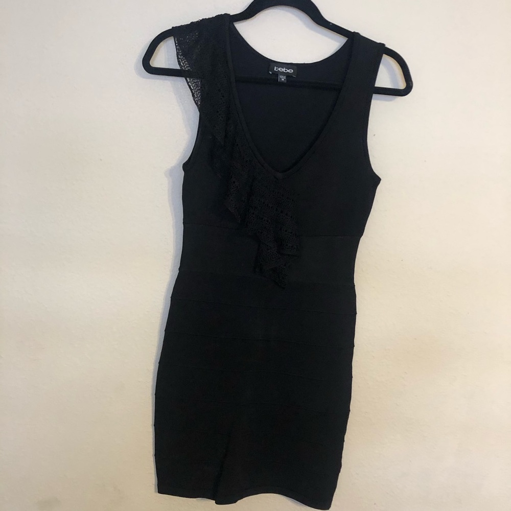 BEBE Y2K V-Neck Bandage mesh Ruffle Dress - Picture 9 of 12